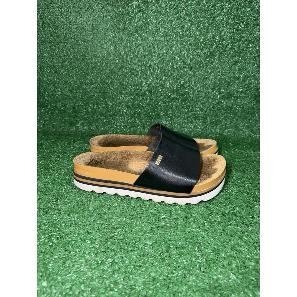 Reef Sandals Womens Size 8 Cushion Scout Hi Brown Black Leather Beach Slides